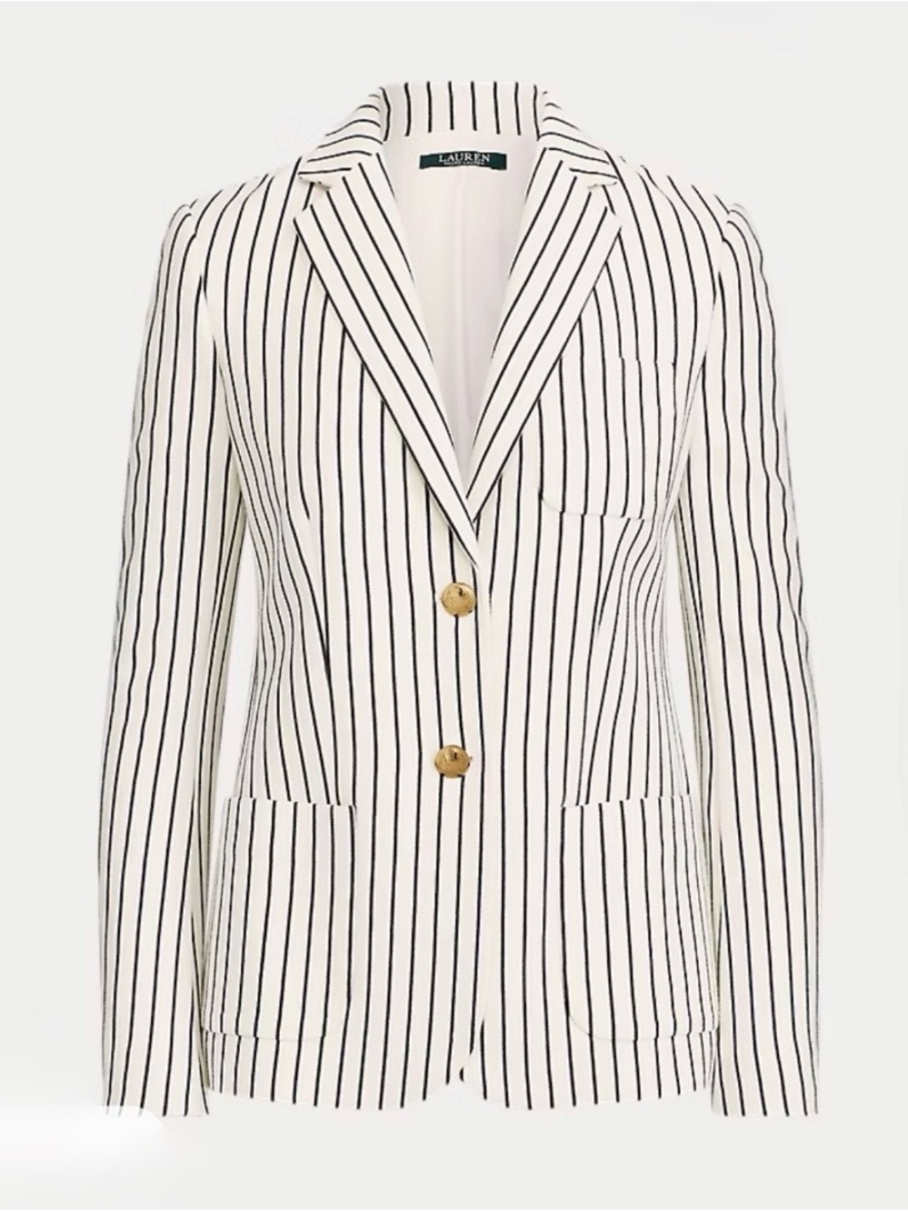 Ralph Lauren Womens Pinstripe Pique Blazer Ivory Black Size 16 Classic Work Chic